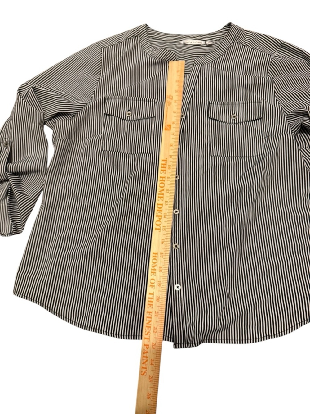 Notations Striped Navy and White Button-Front Women's Blouse XL - Picture 5 of 5